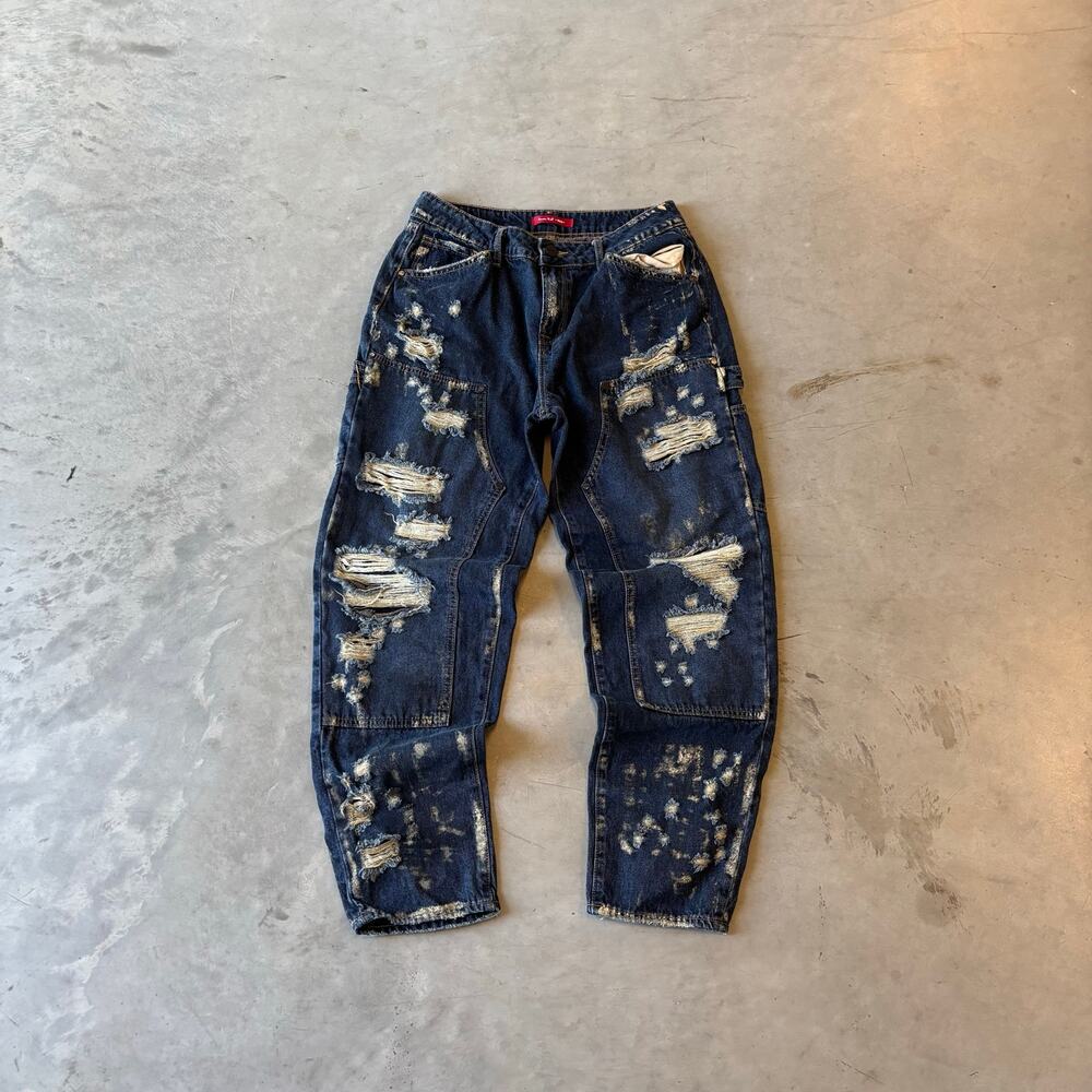 y2k vintage distressed double knee denim jeans